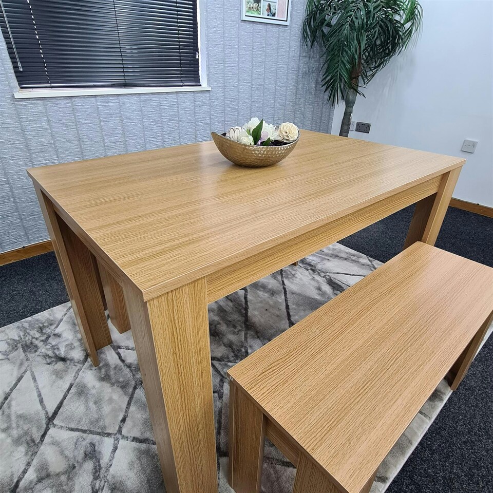 image 1 of Dining Table Set with 2 Benches Dining Room and Kitchen table set of 2 Brown