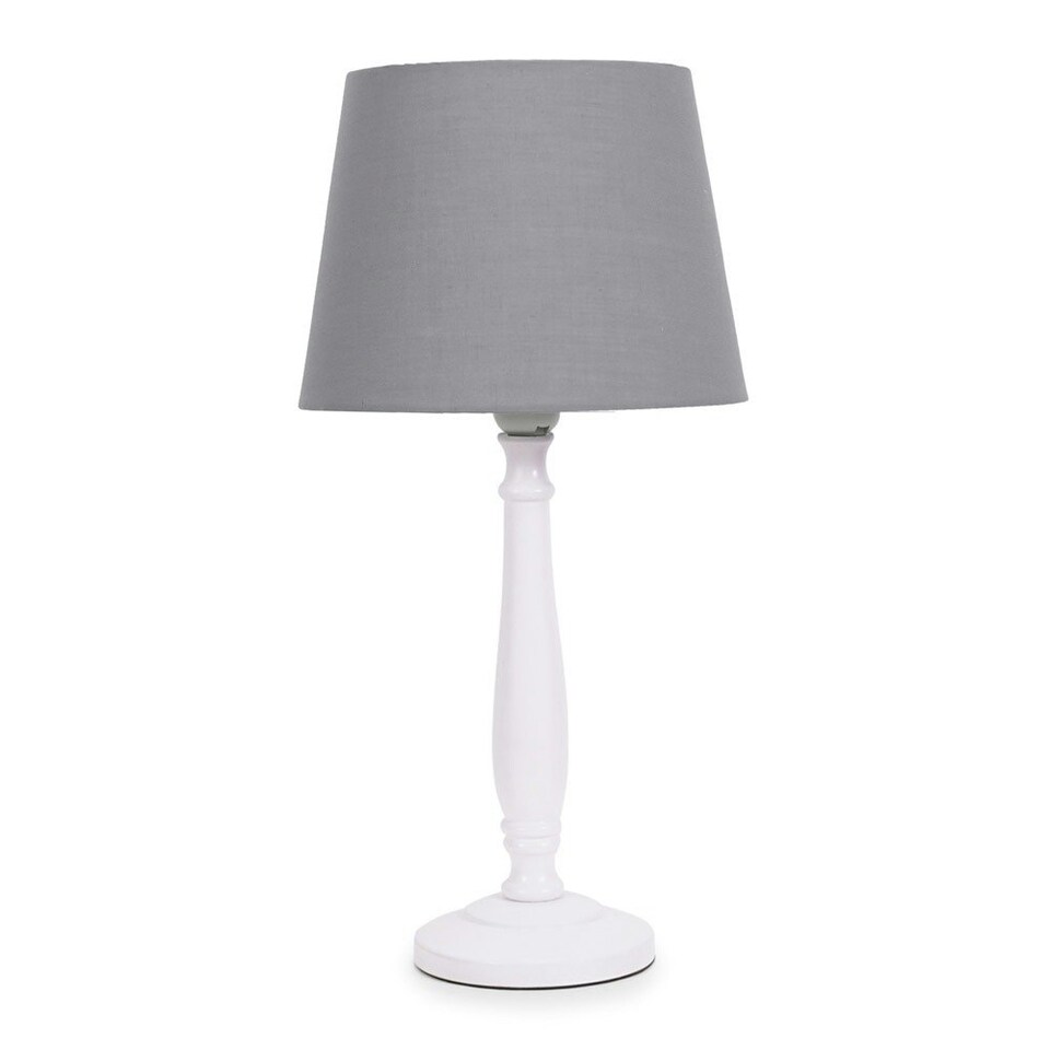 image 1 of ValueLights Victoria White Wood Traditional Stem Table Lamp with Grey Fabric Tapered Shade
