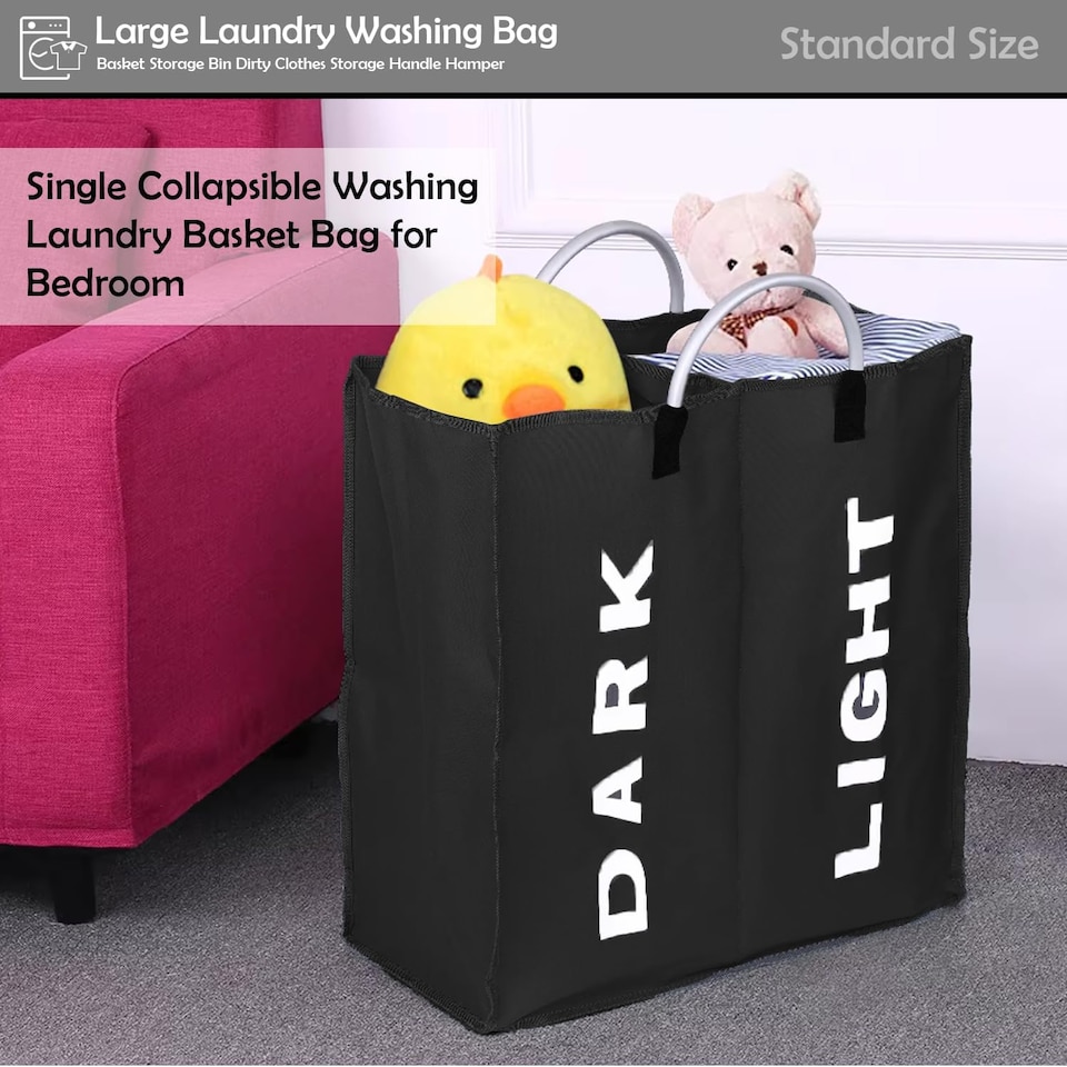 image 1 of Double Collapsible Laundry Basket Bag Divided Clothes Hamper with Handles Foldable Washing Basket for Laundry Sorting Storage