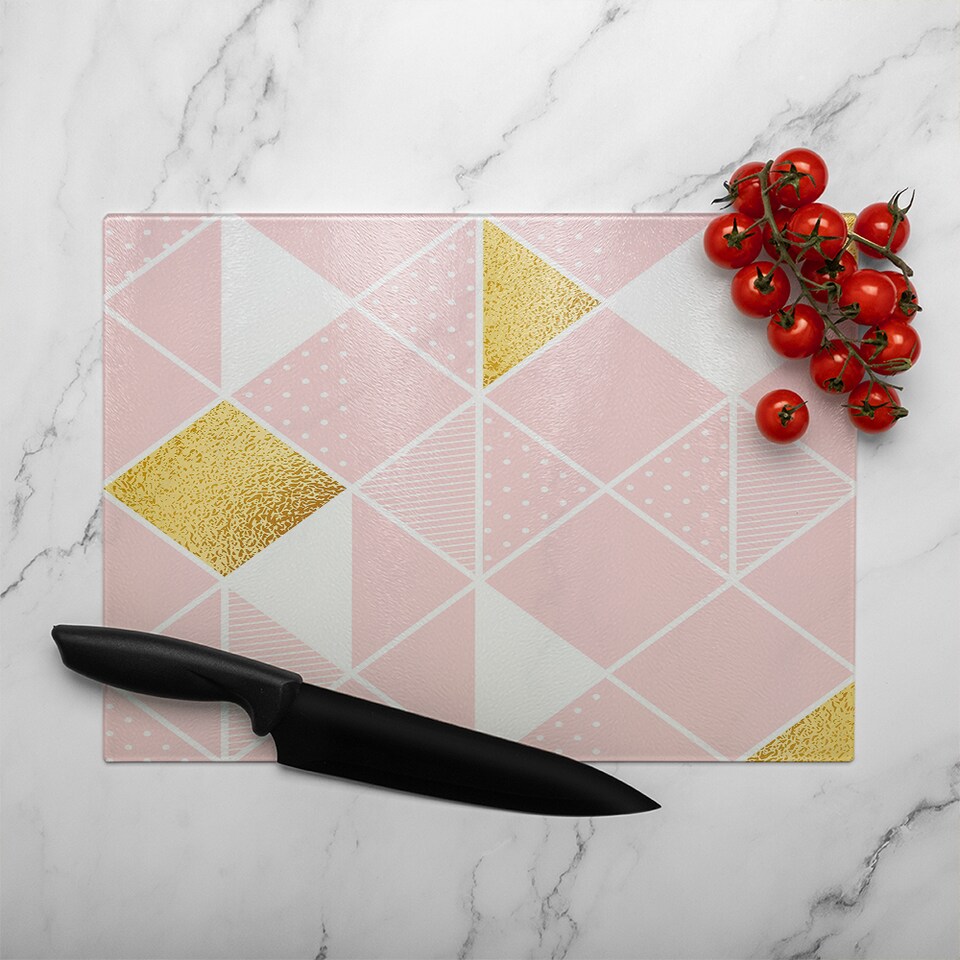image 1 of Pink & Gold Geometric Glass Chopping Board | Multi