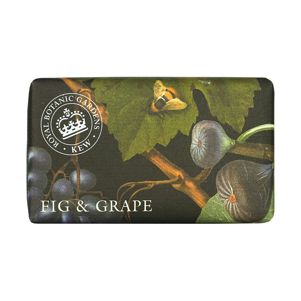 image 1 of The English Soap Company Royal Botanical Gardens Kew Wrapped Soap Bar, Fig Shea Butter Soap, Moisturising Soap Bar for Body, Fig and Grape Scent 240g