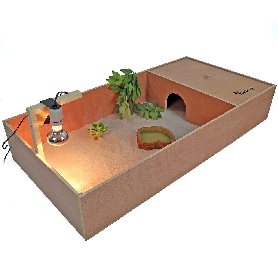 image 1 of Actiaspet - Tortoise & Small Pet Wooden House with Run & Lamp Arm (Wood, 1140 x 550 x 200mm)