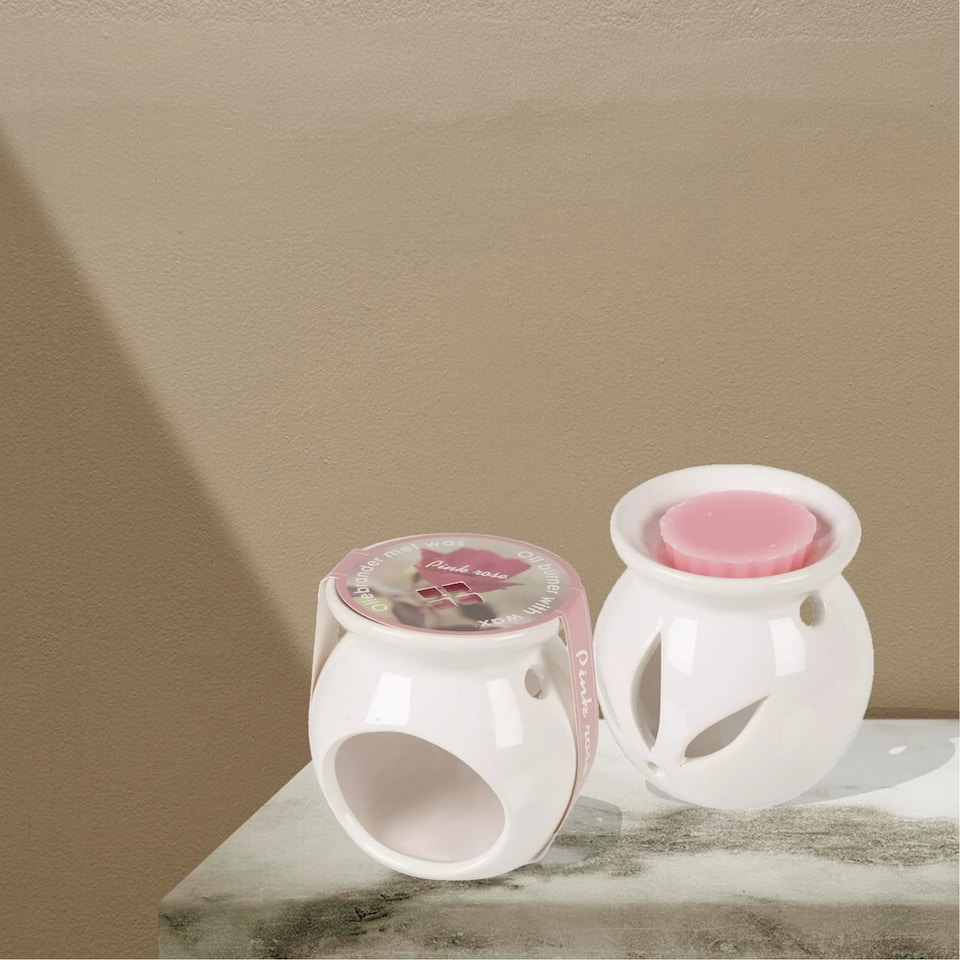 image 1 of Ceramic Scented Candle Burner with Wax Tart | Pink | 1
