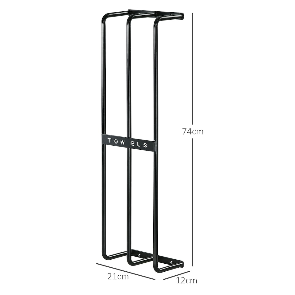 image 1 of HOMCOM Metal Towel Rack Wall Mounted, 3 Bar Towel Rail for Bathroom, Black