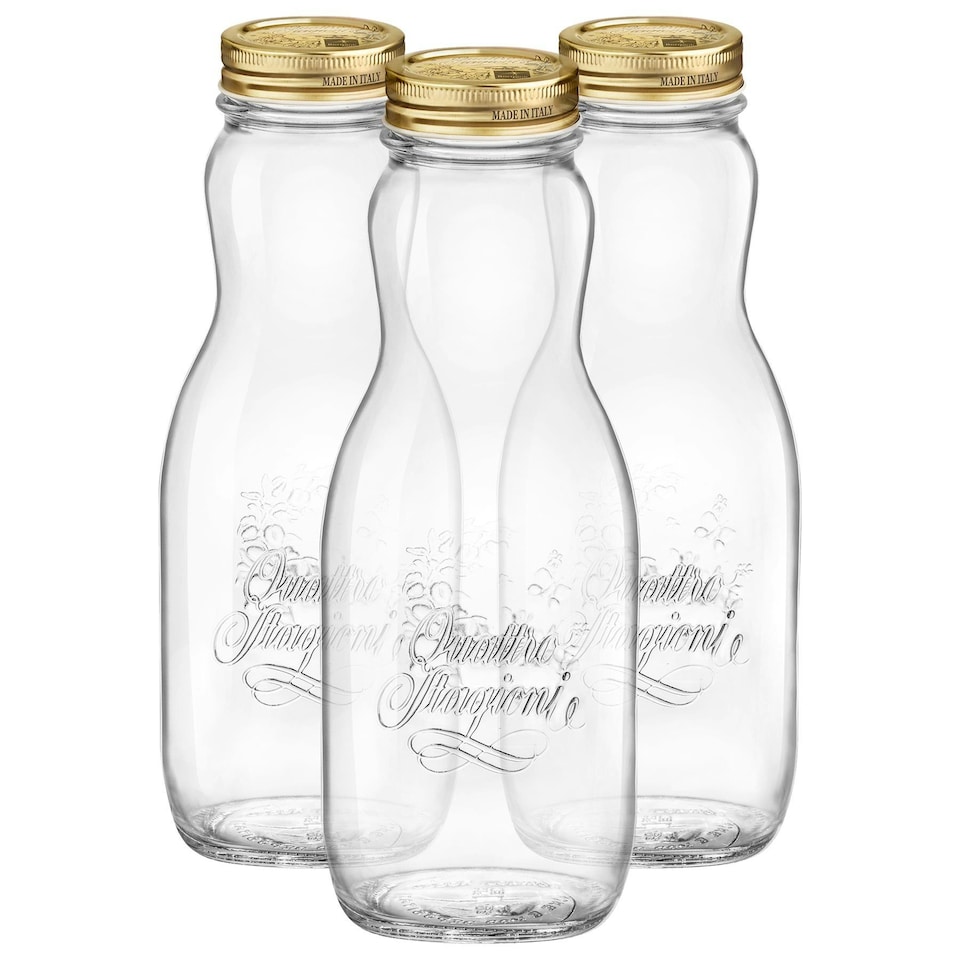 image 1 of Bormioli Rocco Quattro Stagioni Glass Juice Bottles with Screw Top Lid - 1L - Pack of 3 Clear | One Size