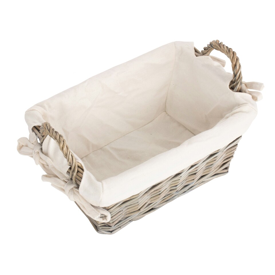 image 1 of Antique Wash Wicker Handled Lined Storage Basket Brown | Brown | S