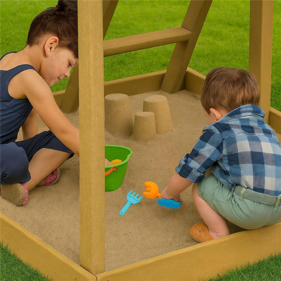 image 1 of Teamson Kids Large Wooden Swing Set with Slide, Chalkboard, Sandpit and Swings, Garden Playset