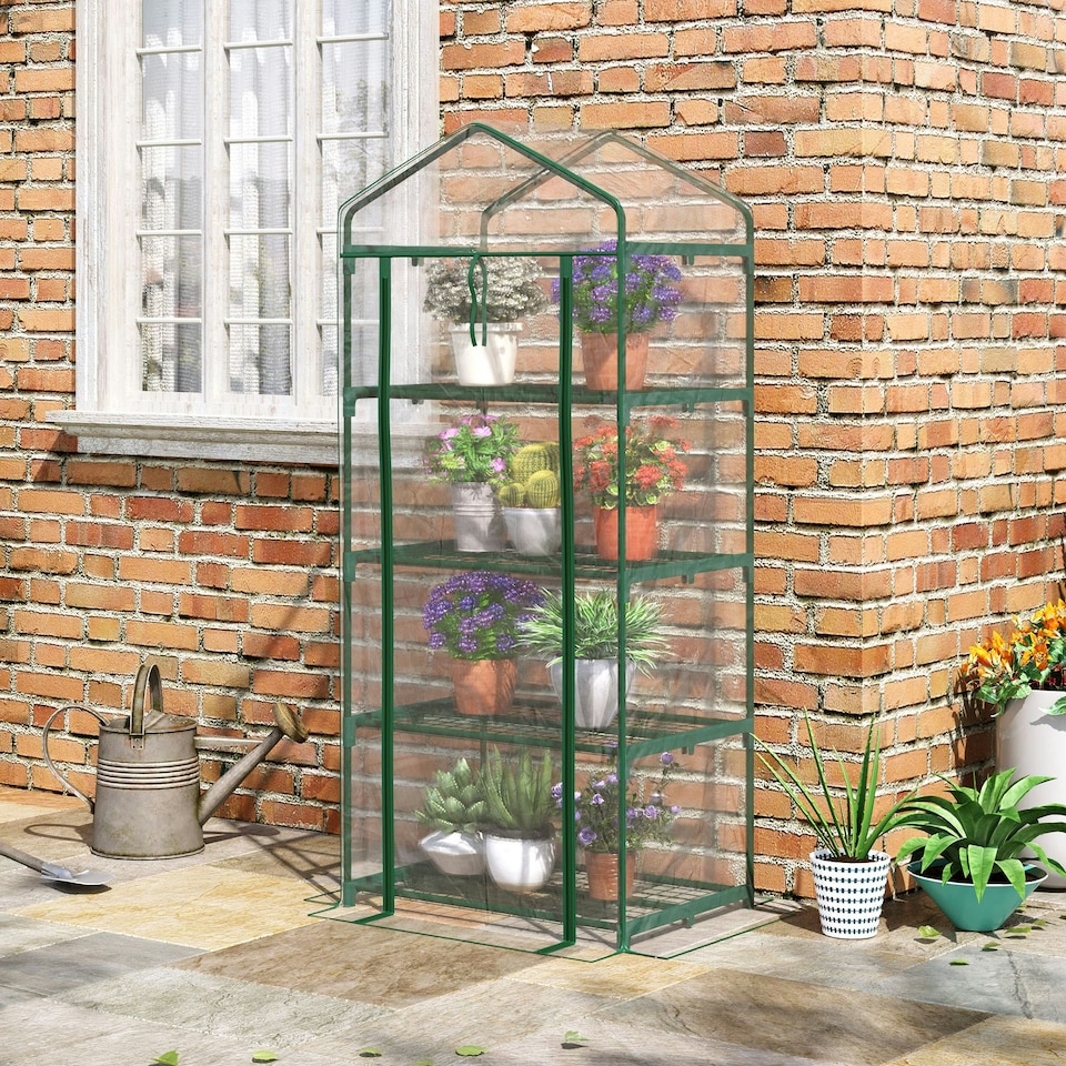 image 1 of Outsunny Portable 4-Tier Mini Greenhouse Plant Grow House Shed w/ Clear Cover