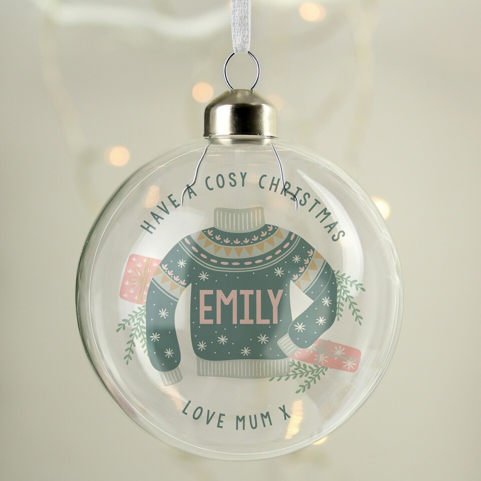 image 1 of Personalised Cosy Christmas Glass Bauble