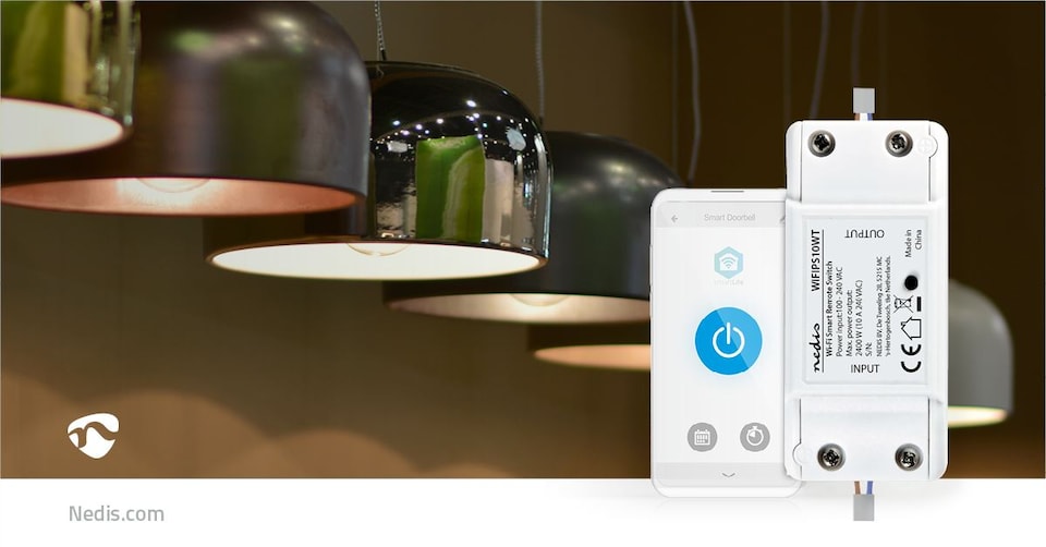 image 1 of Nedis SmartLife Wi-Fi Rewireable In-Line Mains Smart Switch, 10A, Ideal for Automation/Breaker/Remote Control via App