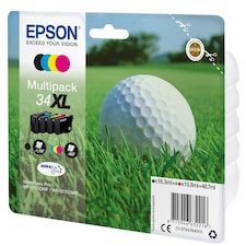 Epson 34XL Golfball Genuine High Yield Multipack, 4-colours DURABrite Ultra Ink Cartridges, Black/Yellow/Magenta/Cyan, XL High Capacity