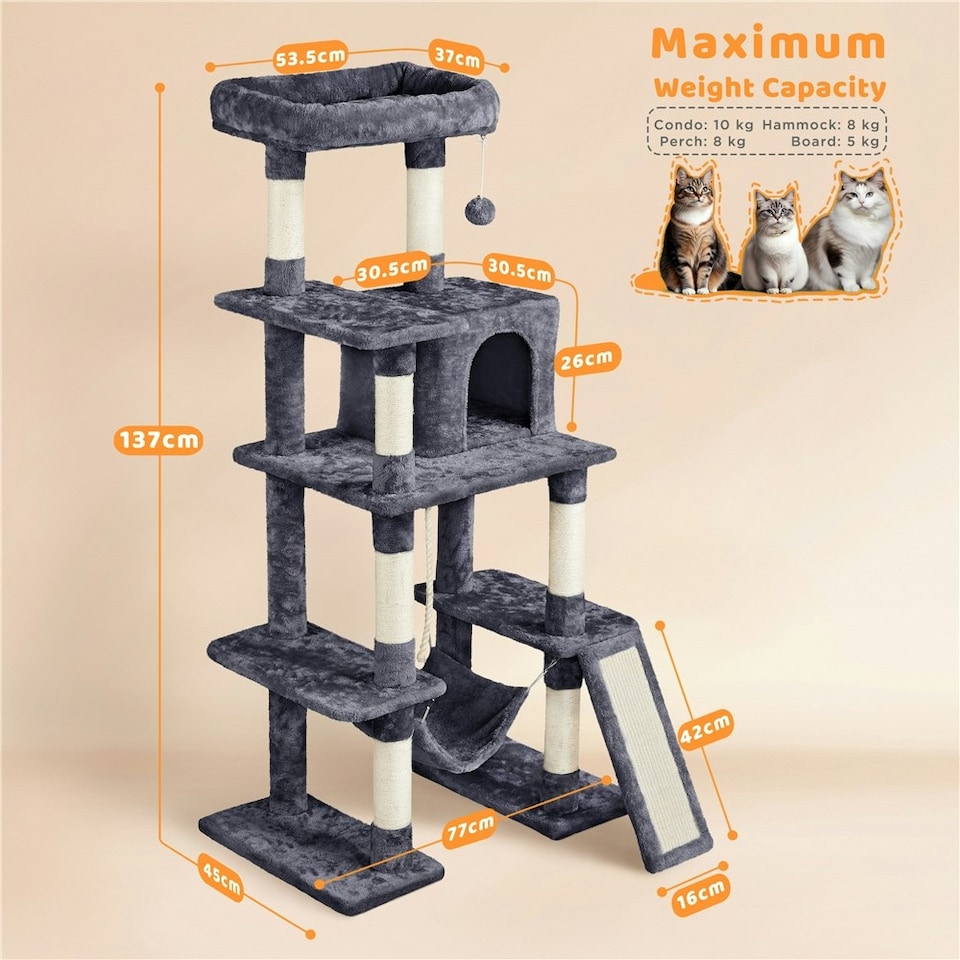 image 1 of Yaheetech Multilevel Plush Kitten Tree Condo Dark Gray