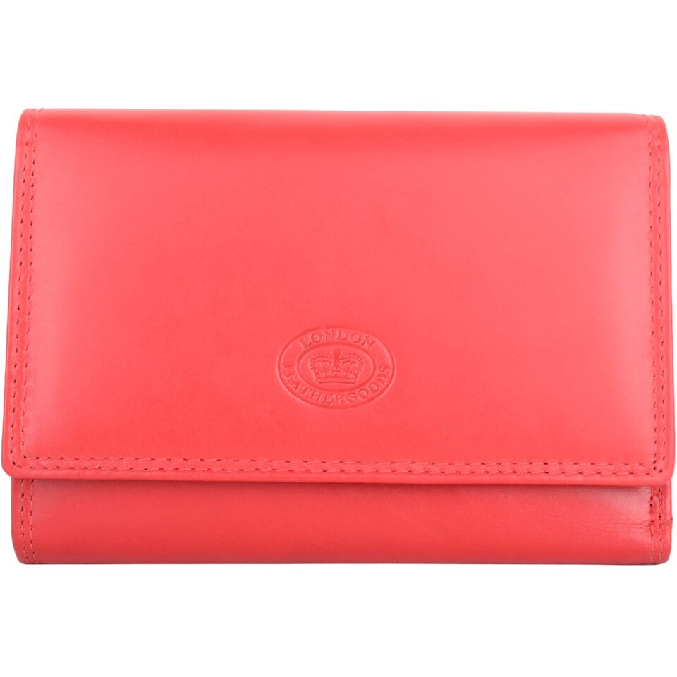 image 1 of London Leathergoods Womens Tri Fold Money Holder Magnetic Flap Purse Wallet | Red | Red