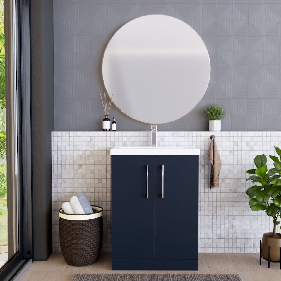 image 1 of Modern Bathroom 2 Soft Close Door Vanity Basin Unit, Blue, 600mm | Blue | Midnight Blue | 840 x 610 x 390mm