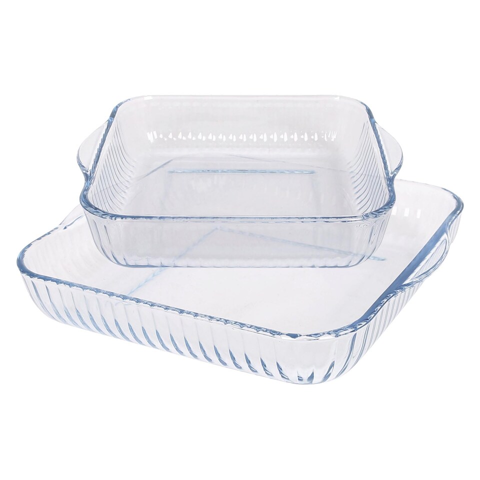 image 1 of Argon Tableware 2pc Optical Square Glass Oven Dish Set - 2 Sizes | Clear | Clear | 2 Sizes