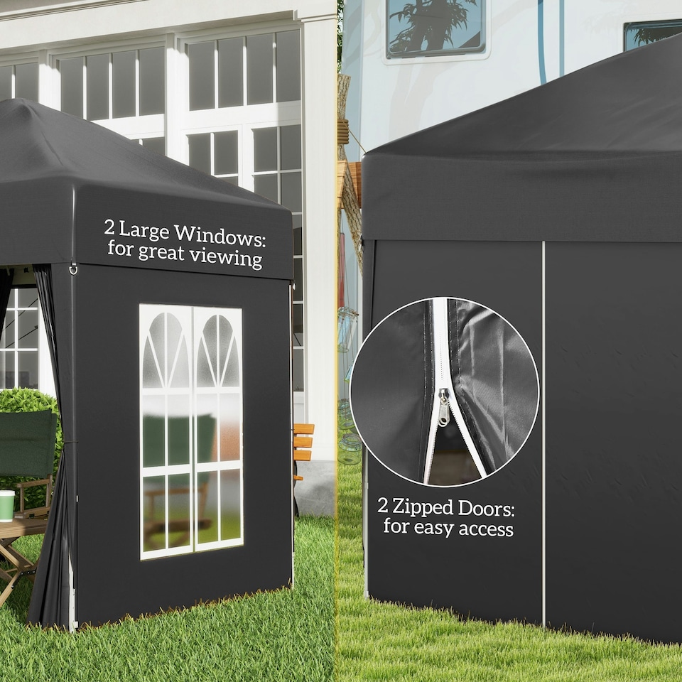image 1 of Outsunny 2mx2m Pop Up Gazebo Party Tent Canopy Marquee with Storage Bag Black