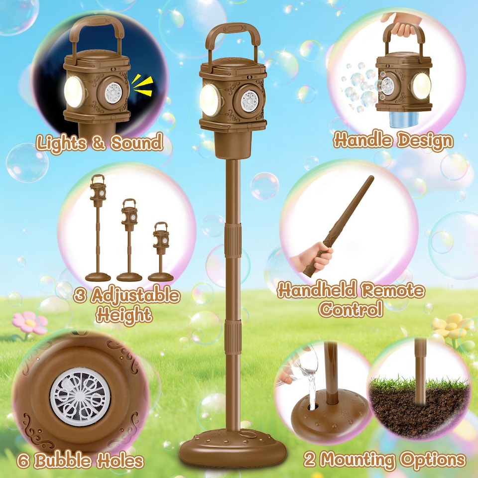 image 1 of Bubble Street Lamp for Kids with Lights, Sounds, Remote Control & Adjustable Height - Outdoor Bubble Toy 3+