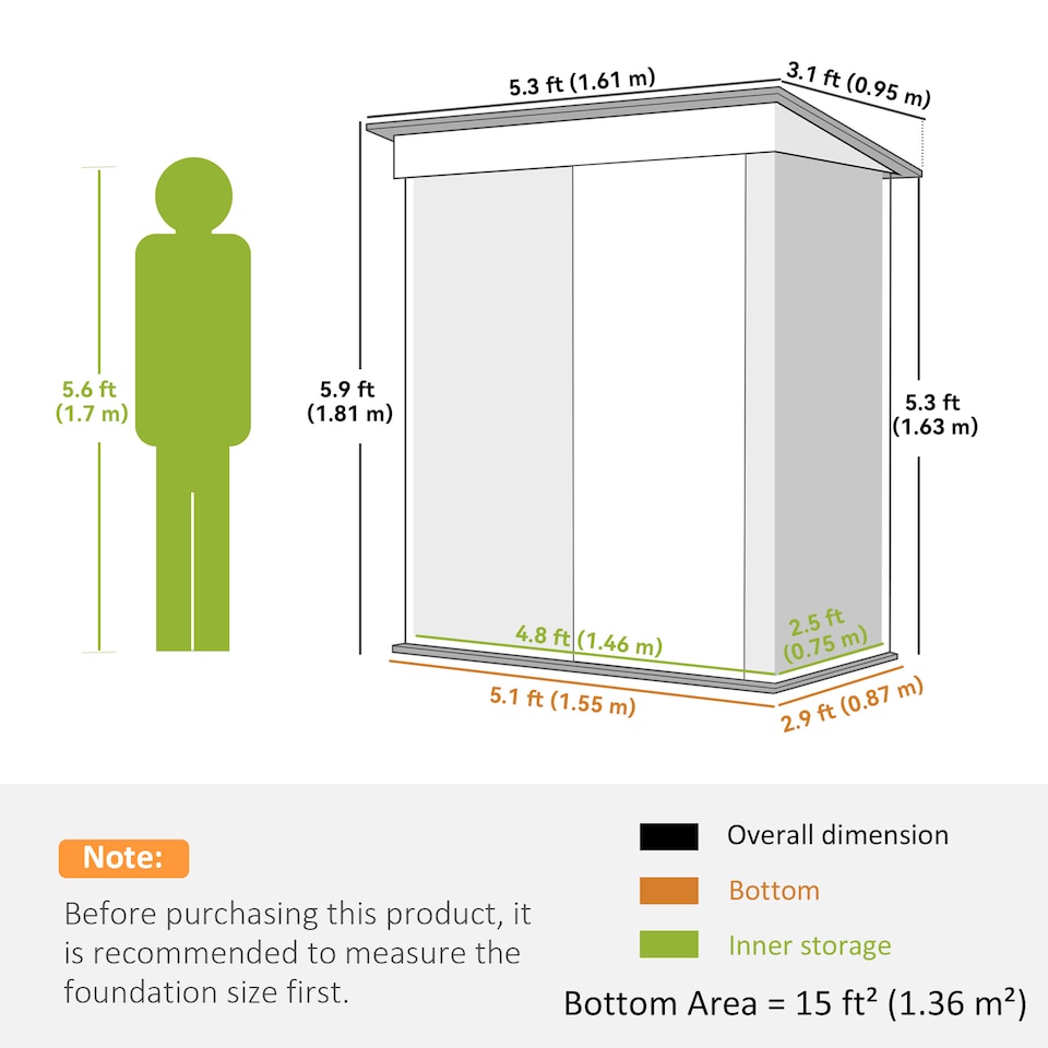 image 1 of Outsunny 5x3ft Garden Shed, Steel Small Shed, Outdoor Leanto Shed with Adjustable Shelf, Lock and Gloves for Patio, Garden, Green without Foundation Kit