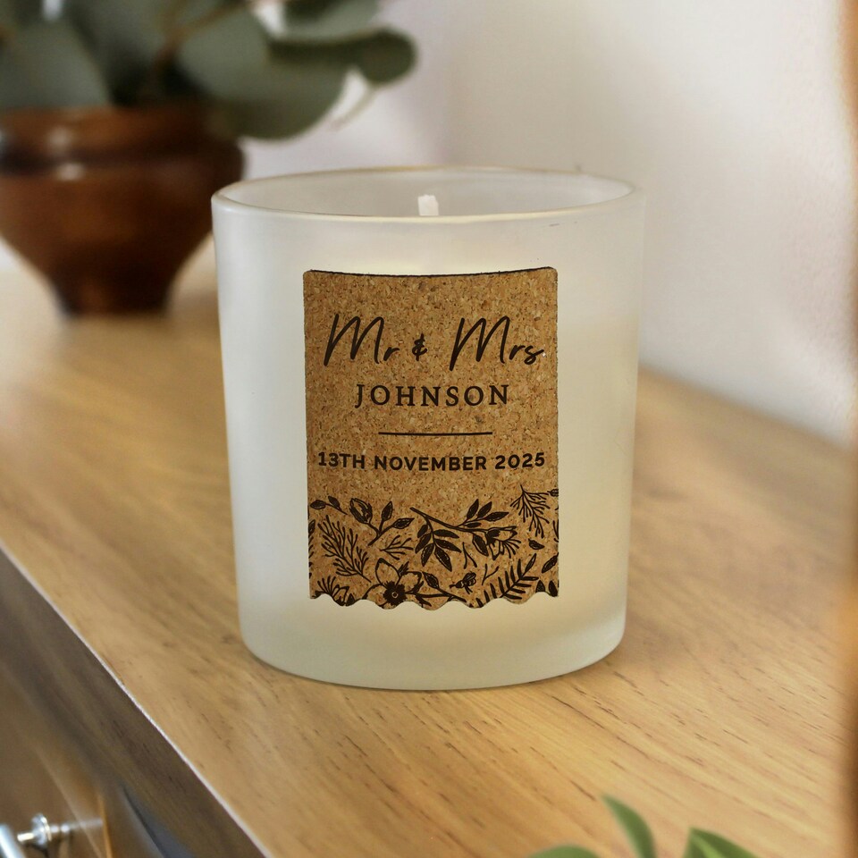 image 1 of Personalised Wedding Cork Label Candle Jar Clear
