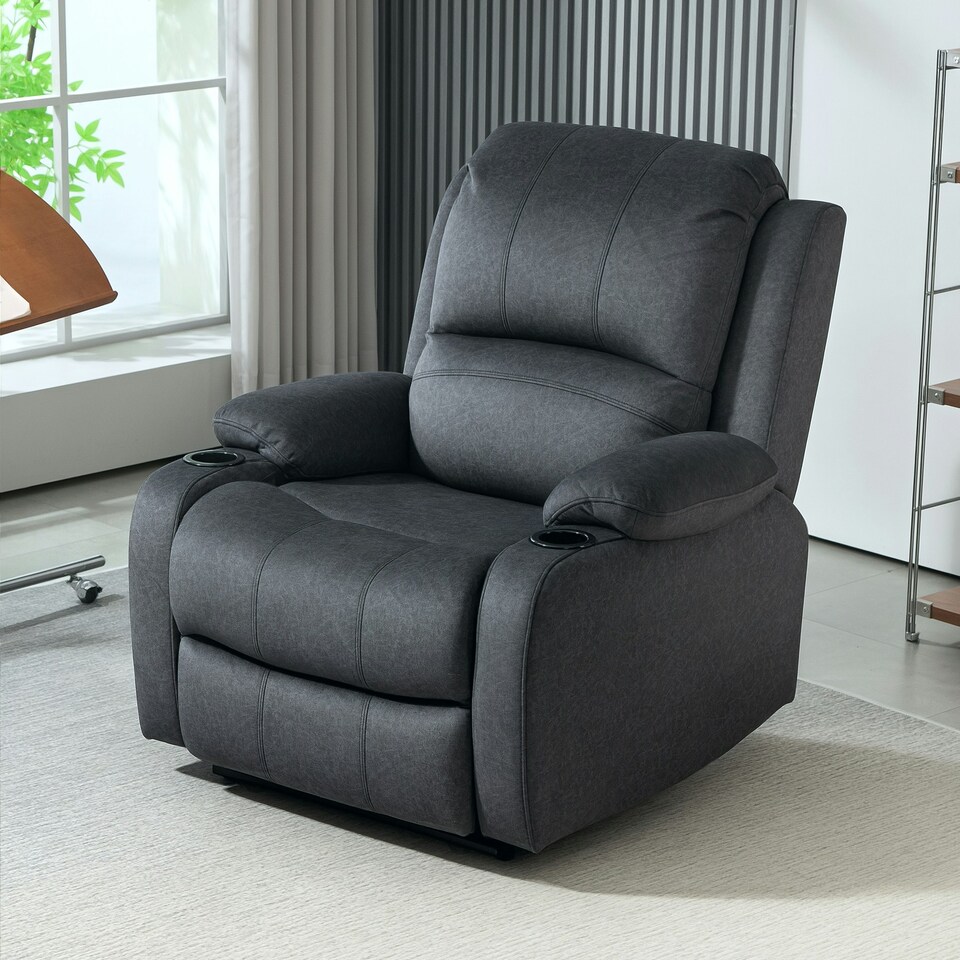 image 1 of HOMCOM Recliner Armchair for Living Room, Recliner Chair with Cup Holder Black | Multi | Chair