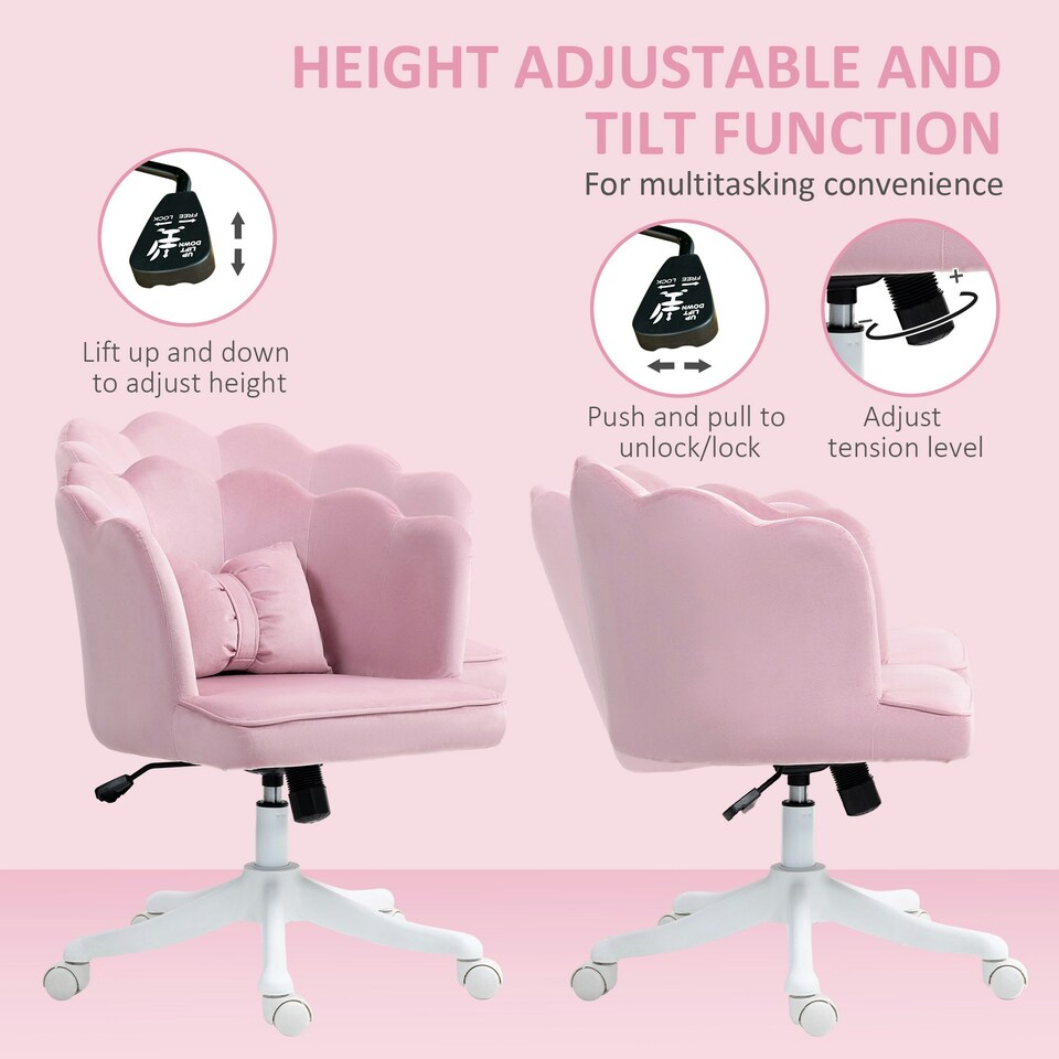 image 1 of HOMCOM Armless Desk Chair Home Office Chair w/ Wide Seat Tilt Function Pink