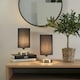 image 2 of ValueLights Pair Francis Brushed Chrome Touch Table Lamps Navy Shades & Bulbs
