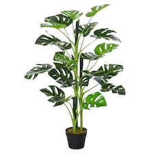Outsunny 100cm3.3FT Artificial Monstera Tree Decorative Cheese Plant 21 Leaves with Nursery Pot, Fake Tropical Palm Tree for Indoor Decor
