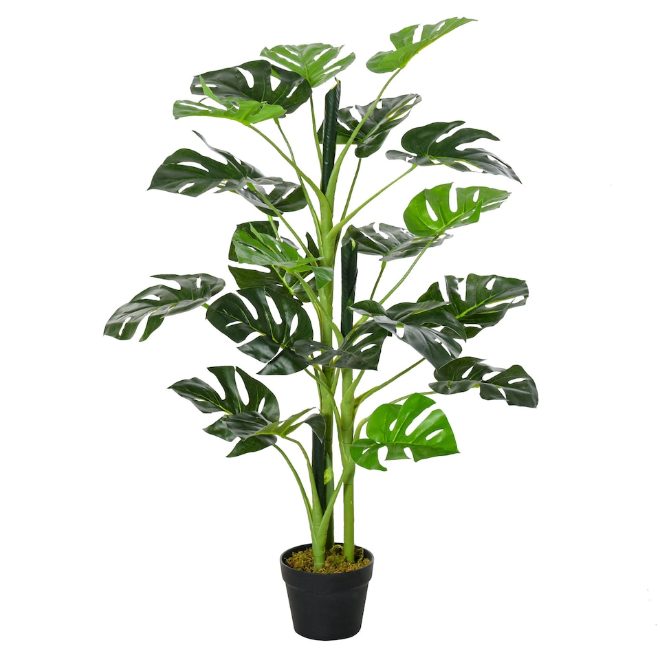 image 1 of Outsunny 100cm3.3FT Artificial Monstera Tree Decorative Cheese Plant 21 Leaves with Nursery Pot, Fake Tropical Palm Tree for Indoor Decor