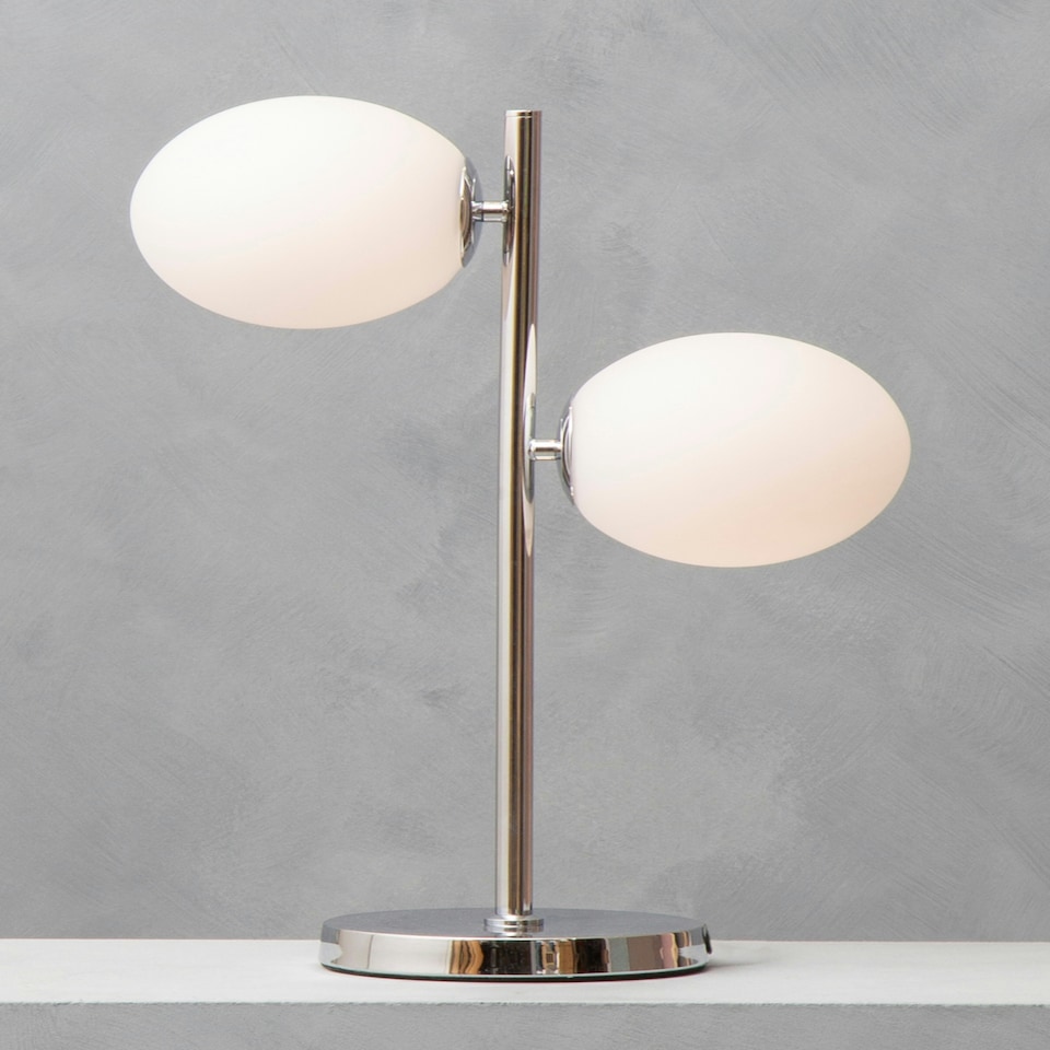 image 1 of Interiors by Premier White Glass With Chrome Table Lamp Silver