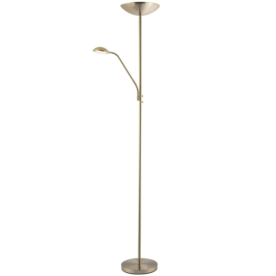image 1 of Sleek LED Mother and Child Floor Lamp in Satin Nickel with Memory Dimmer Buttons