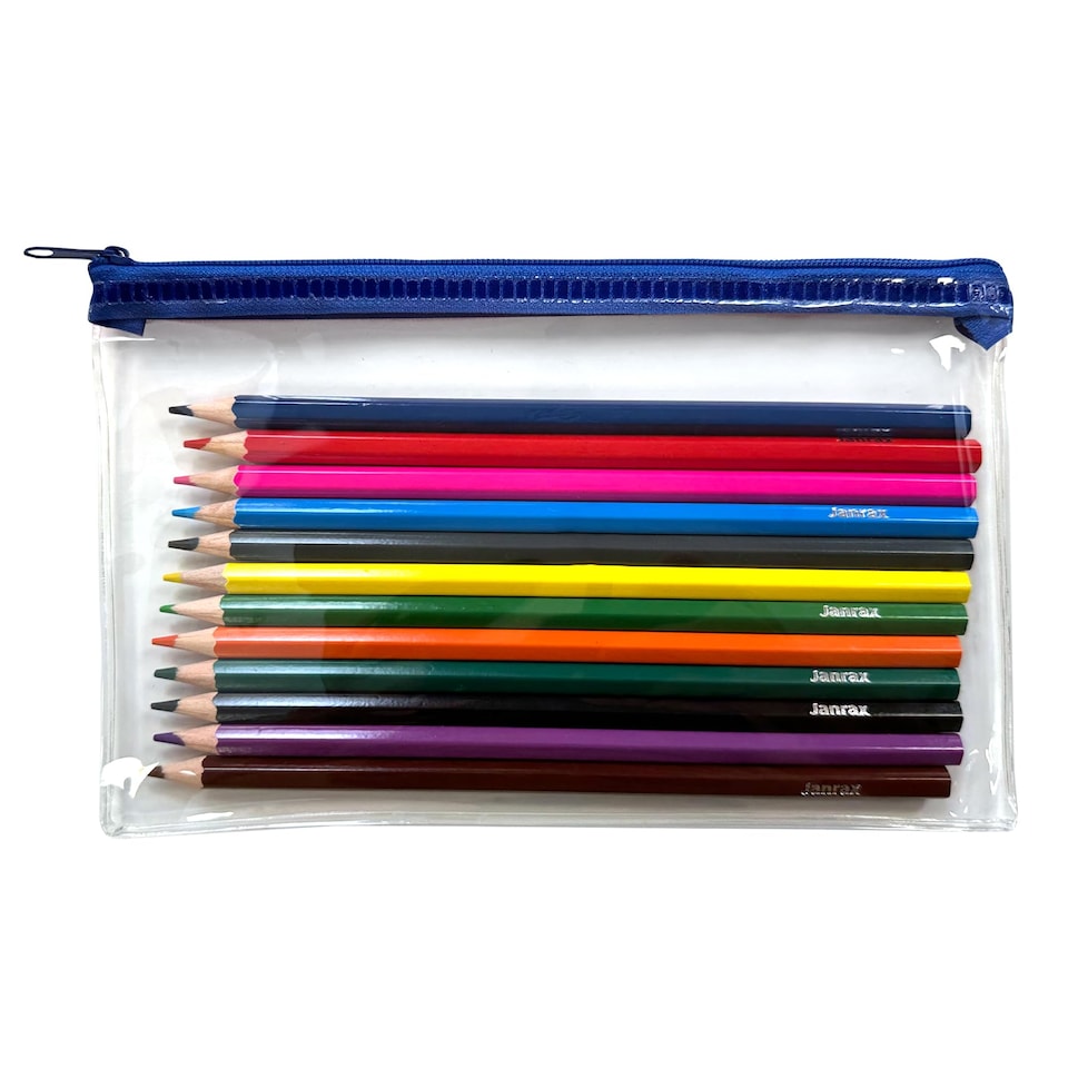 image 1 of Pack of 12 Colouring Pencils in Blue Zip Clear Pencil Case