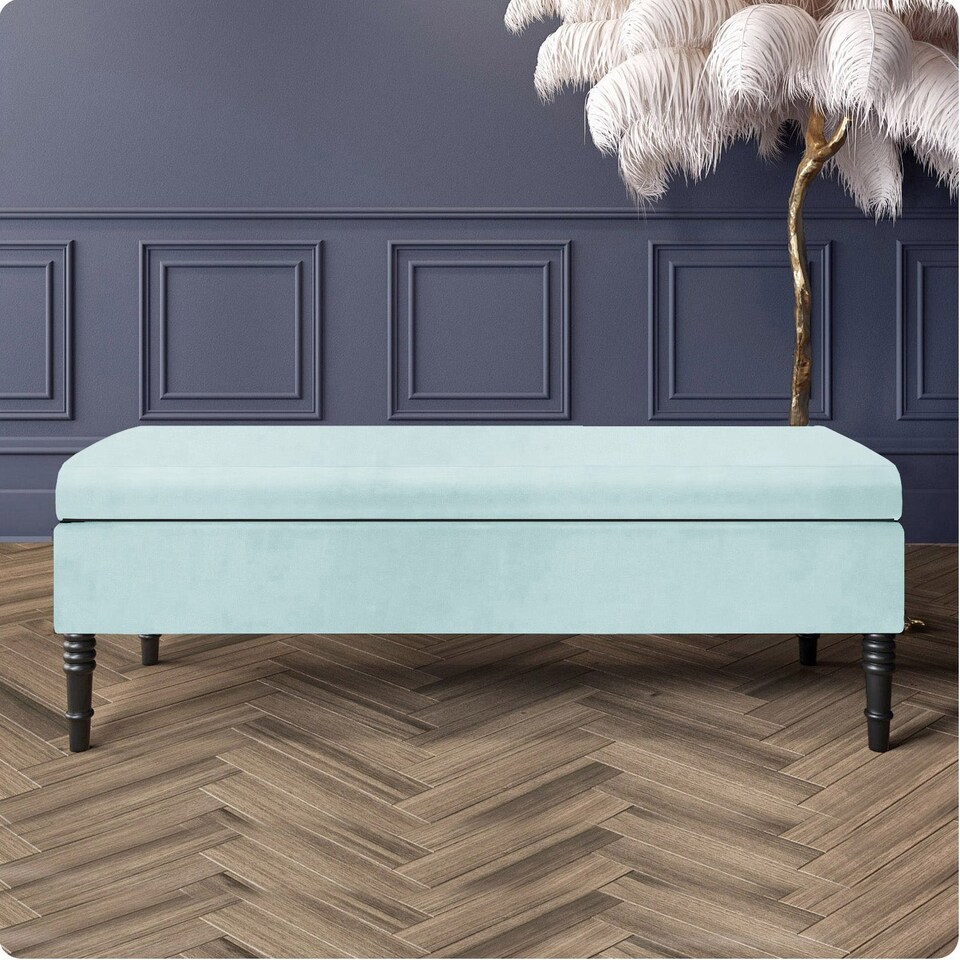 image 1 of Safar Plain 137cm Ottoman Storage Bench - Plush Velvet Shoe Bench - White Upholstery Footstool with Storage