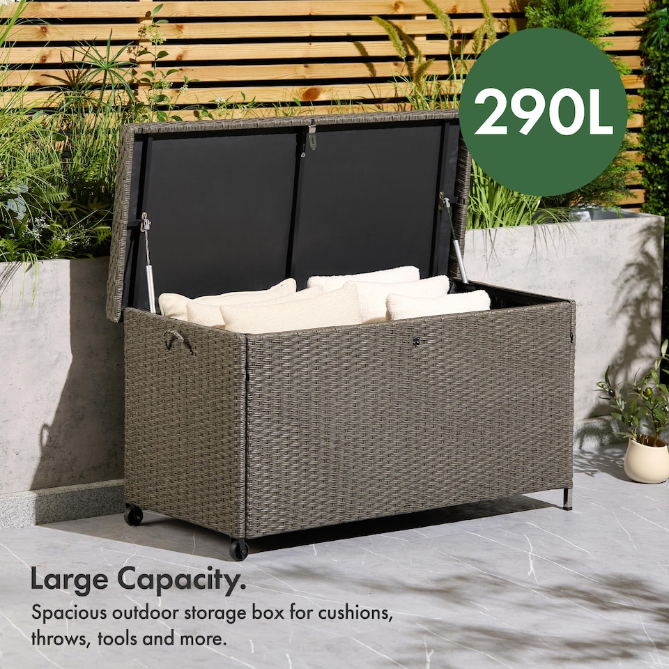 image 1 of VonHaus Rattan Effect with Lockable Lid Garden Storage Box 290L