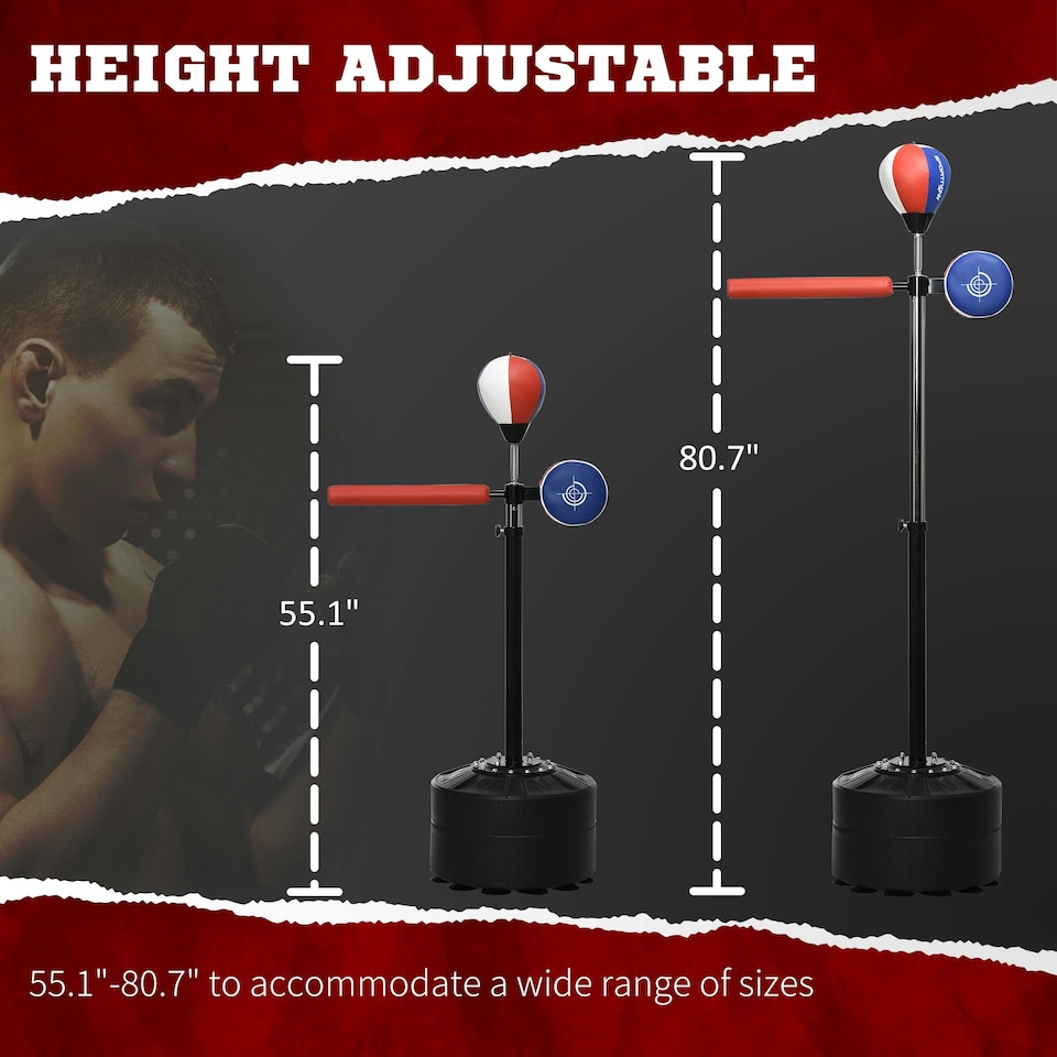 image 1 of SPORTNOW Adjustable Speed Bag with Stand, Reflex Bar, Multicoloured Multi