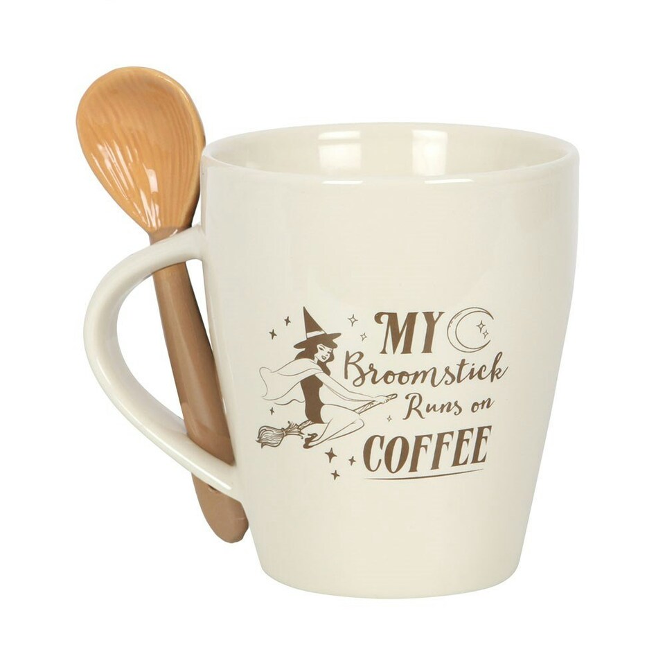 image 1 of Broomstick Runs on Coffee Mug and Spoon