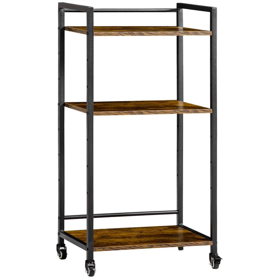 image 1 of HOMCOM 3-Tier Printer Stand, Utility Cart, Rolling Trolley with Adjustable Shelves with Lockable Wheels for Home Office, Rustic Brown