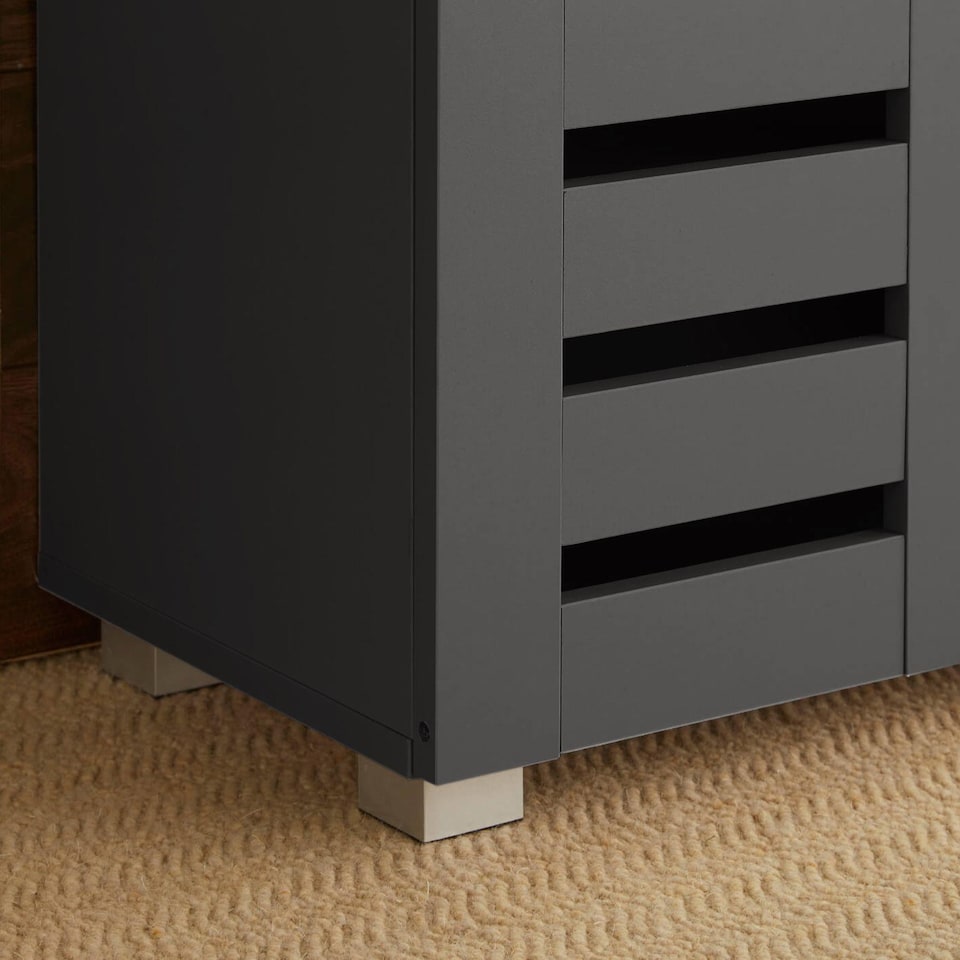 image 1 of Oslo 2 Door Wooden Shoe Storage Cabinet Rack Stand Cupboard Slatted Doors | Black