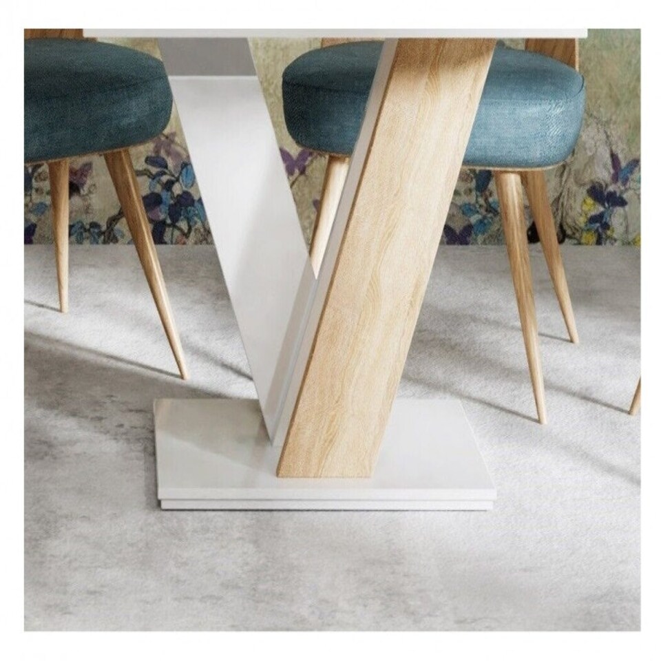 image 1 of Extendable Dining Table 120-160cm V Legs 6-8 Seater White Gloss / Sonoma Oak Effect - Masy Pro