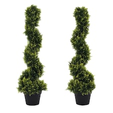 Outsunny 90cm3FT Artificial Trees, Spiral Topiary Trees w Pot Set Of 2, Fake Indoor Greenery Plant Home Office Garden Decor Green