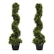 image 1 of Outsunny 90cm3FT Artificial Trees, Spiral Topiary Trees w Pot Set Of 2, Fake Indoor Greenery Plant Home Office Garden Decor Green