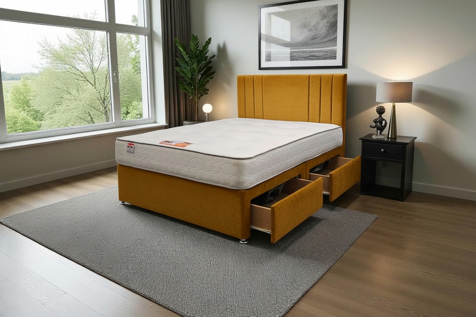 image 1 of Sarah Plush Bed Set With Mattress, 2 Drawers Same Side & 24"Headboard