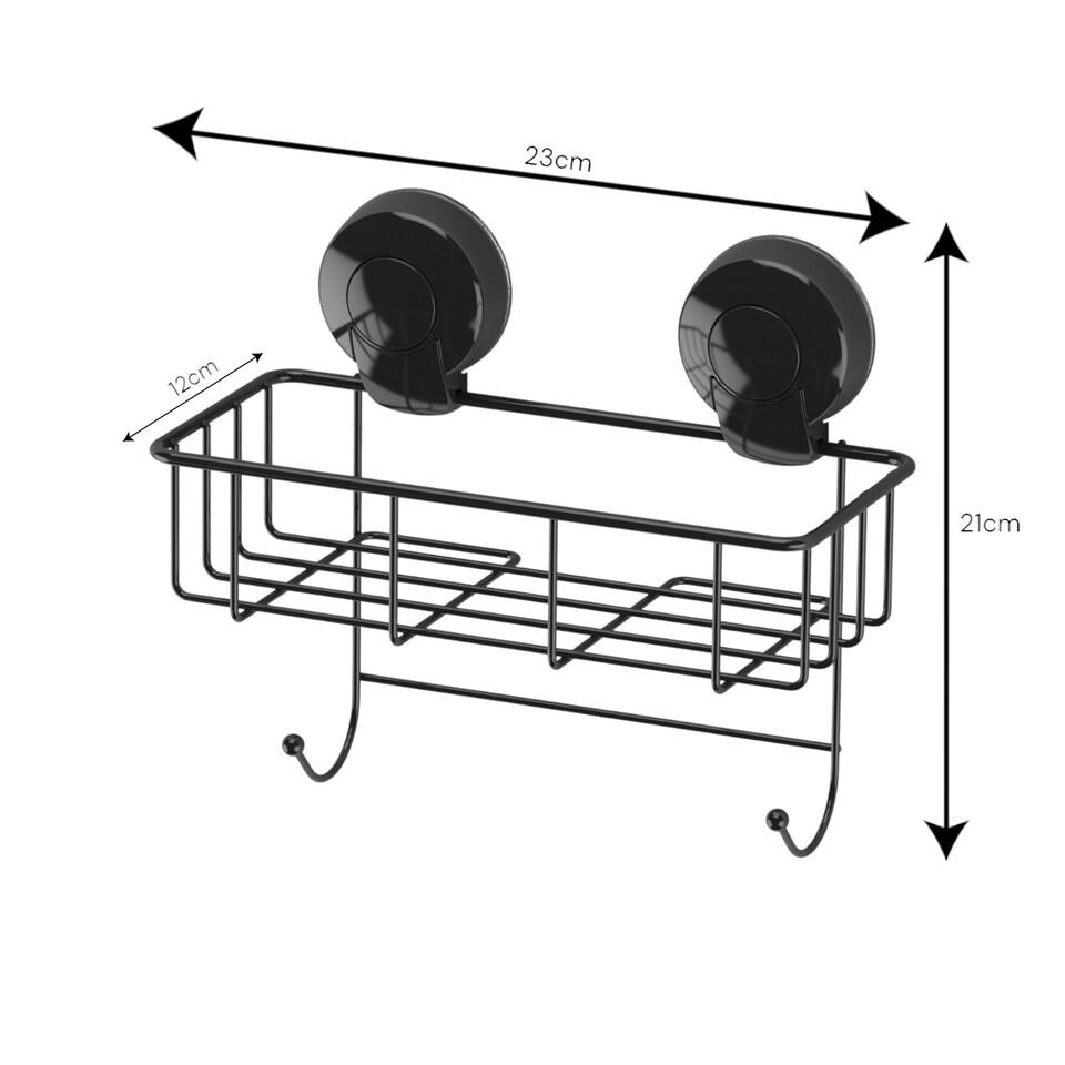 image 1 of Showerdrape Suctionloc Black Suction Wall Mounted Sponge Basket with Mounting Discs | Black | 1