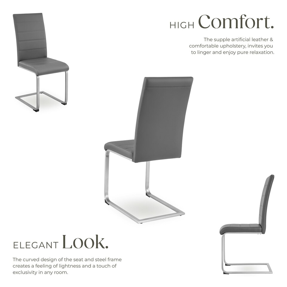 image 1 of Dining Chairs - cantilevered, high backrest, flat steel frame - Set of 2 Grey