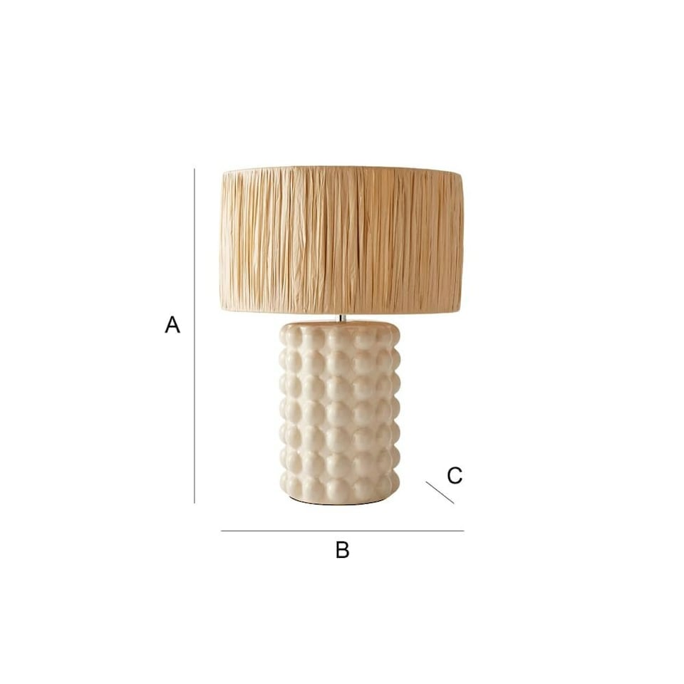 image 1 of ValueLights Kiran Ceramic Stone Bubble Table Lamp Raffia Shade