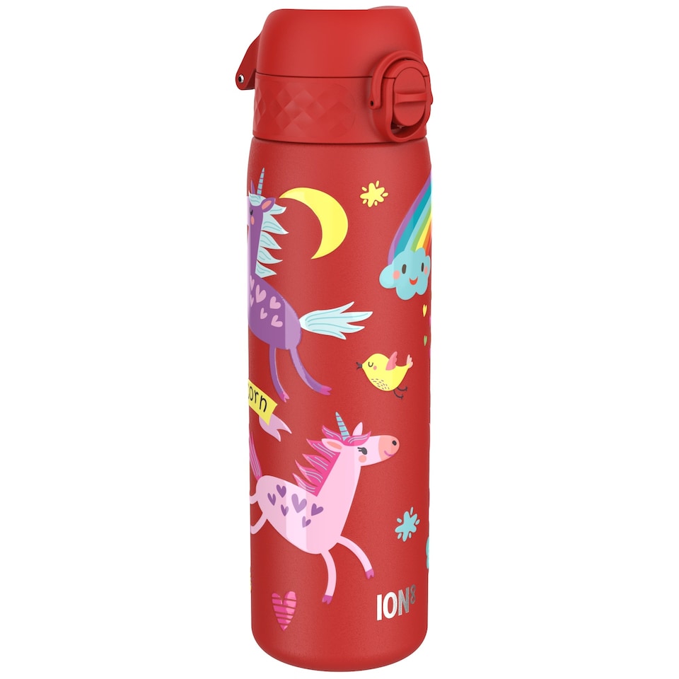 image 1 of Leak Proof Slim Water Bottle, Stainless Steel, 600ml (20oz) | Red | Unicorns Red | One Size