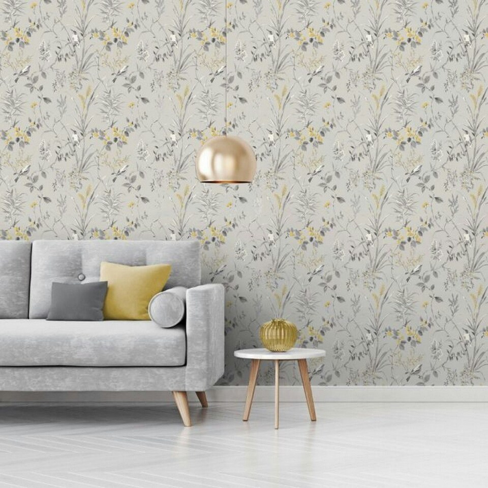 image 1 of Crown Mariko Bird Wallpaper - Grey - 10m x 53cm Grey