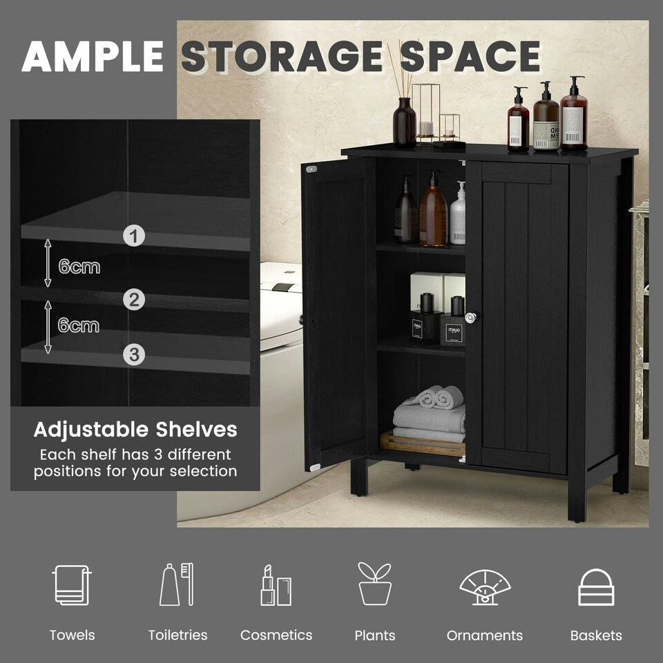 image 1 of COSTWAY Bathroom Floor Storage Cabinet Storage Organizer Black Black