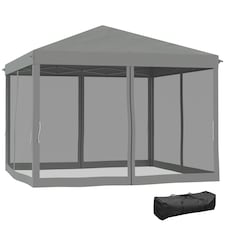 Outsunny 3 x 3 m Pop Up Gazebo 420D Garden Tent Canopy with Removable Mesh Sidewall Netting Carry Bag for Garden Patio Outdoor Light Grey