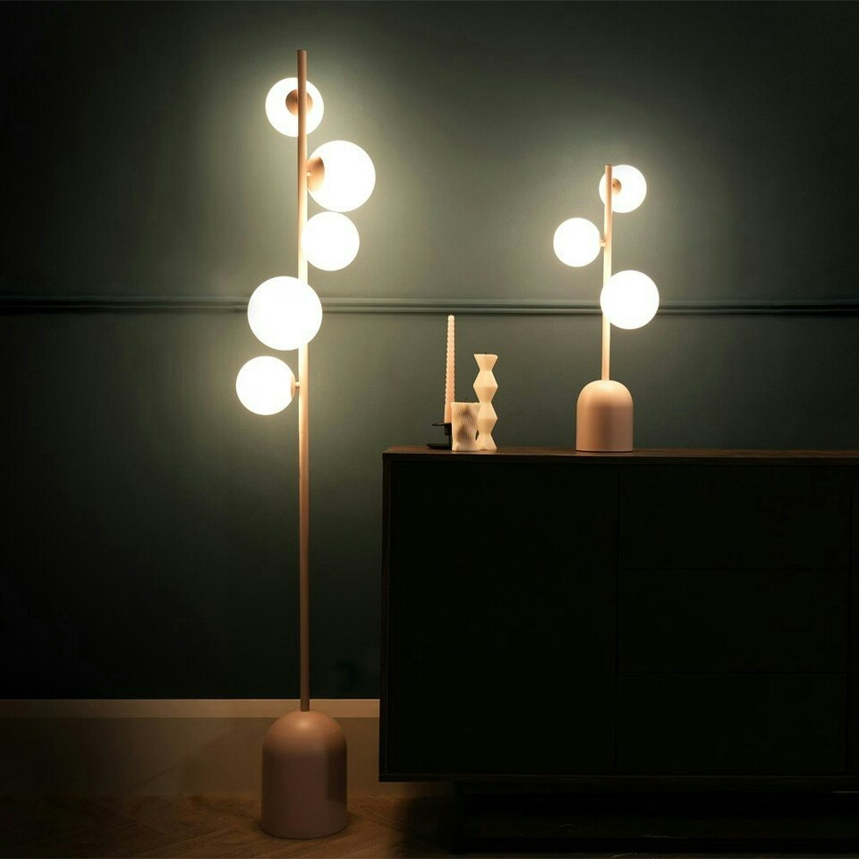 image 1 of ValueLights Marlow Blush Pink 3 Way Bedside Table Lamp with Glass Globe Lampshades Light - Bulbs Included