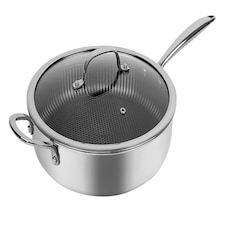 Hextec Non Stick Stainless Steel Aluminium Induction Cookware Tempered Glass Lid | Silver | Silver | 28cm Deep Frying Pan + Lid